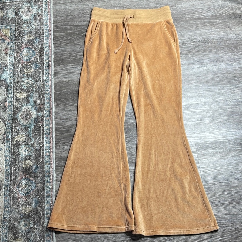 Aerie Velour track Camel Wide Leg Flare Lounge Pants Medium